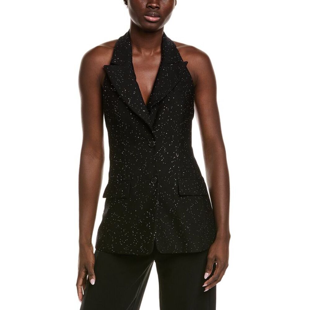 Michael Kors Collection Womens Sequin Wool Halter Jacket, Black